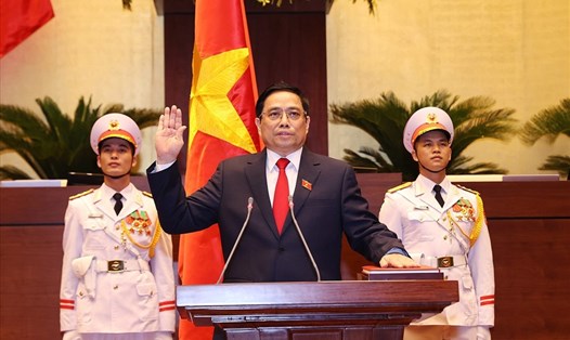 Thủ tướng Phạm Minh Chính tuyên thệ nhậm chức Thủ tướng Chính phủ nhiệm kỳ 2021-2026. Ảnh VGP