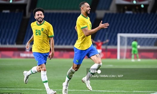 Bàn thắng duy nhất của Cunha đưa Olympic Brazil vào bán kết môn bóng đá nam. Ảnh: AFP
