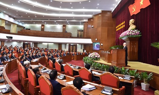 Tổng Bí thư Nguyễn Phú Trọng phát biểu bế mạc Hội nghị lần thứ 3 Ban Chấp hành Trung ương khoá XIII. Ảnh Nhật Bắc