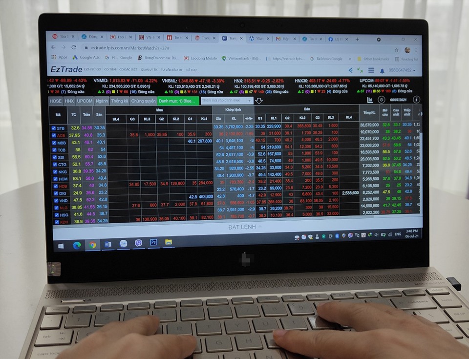 Chỉ số chứng khoán VN-Index giảm trở lại phiên ngày 8.7. Thị trường được cho là đang tích lũy. Ảnh minh họa: Thế Lâm.