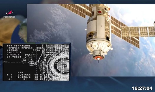 Module nghiên cứu Nauka của Nga cập bến Trạm Vũ trụ Quốc tế ISS hôm 29.7. ảnh: Roscosmos