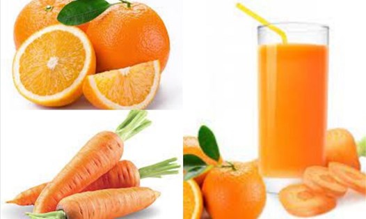Nước ép cà rốt và cam giúp giải độc và giảm cân. Đồ họa: Thanh Ngọc