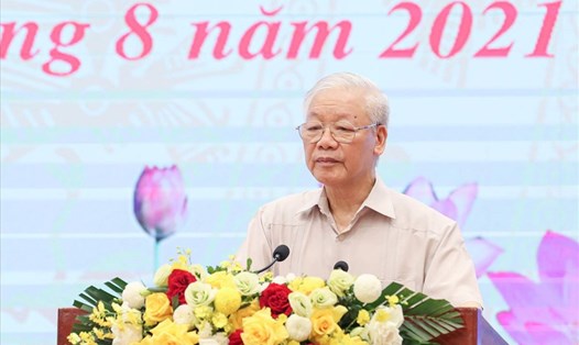 Tổng Bí thư Nguyễn Phú Trọng phát biểu tại Hội nghị. Ảnh: Hải Nguyễn