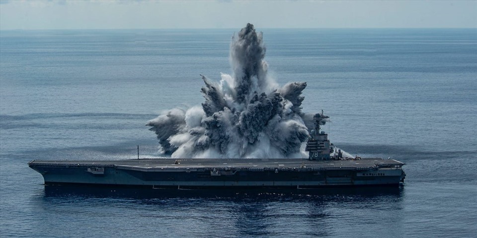 Tàu sân bay USS Gerald R. Ford của Hải quân Mỹ trong lần thử nghiệm cuối cùng ở Đại Tây Dương ngày 8.8. Ảnh: Hải quân Mỹ