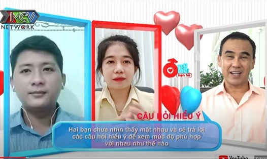 MC Quyền Linh tác hợp cho cô gái và chàng trai tại "Ông mai hẹn hò". Ảnh: MCV.
