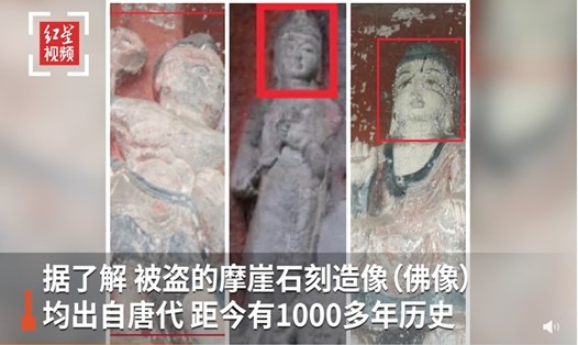 Tượng Phật 1.000 năm tuổi ở Trung Quốc bị đánh cắp. Ảnh chụp màn hình Sina Weibo