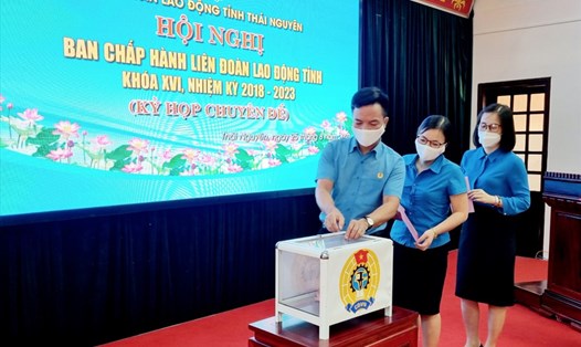 Các đại biểu bỏ phiếu bầu chức danh Chủ tịch LĐLĐ tỉnh Thái Nguyên. Ảnh: CĐTN