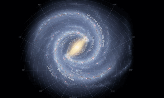 Mô phỏng Dải Ngân hà với 4 nhánh xoắn ốc. Ảnh: NASA/Adler/U.Chicago/Wesleyan/JPL-Caltech