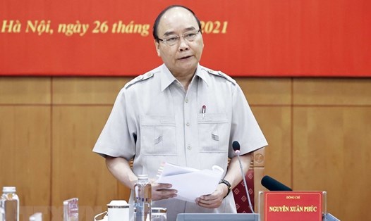 Chủ tịch nước Nguyễn Xuân Phúc, Trưởng Ban Chỉ đạo cải cách Tư pháp Trung ương phát biểu tại phiên họp. Ảnh: TTXVN