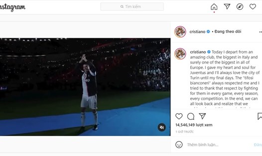 Những dòng Cristiano Ronaldo để lại cho cổ động viên của Juventus. Ảnh: Instagram