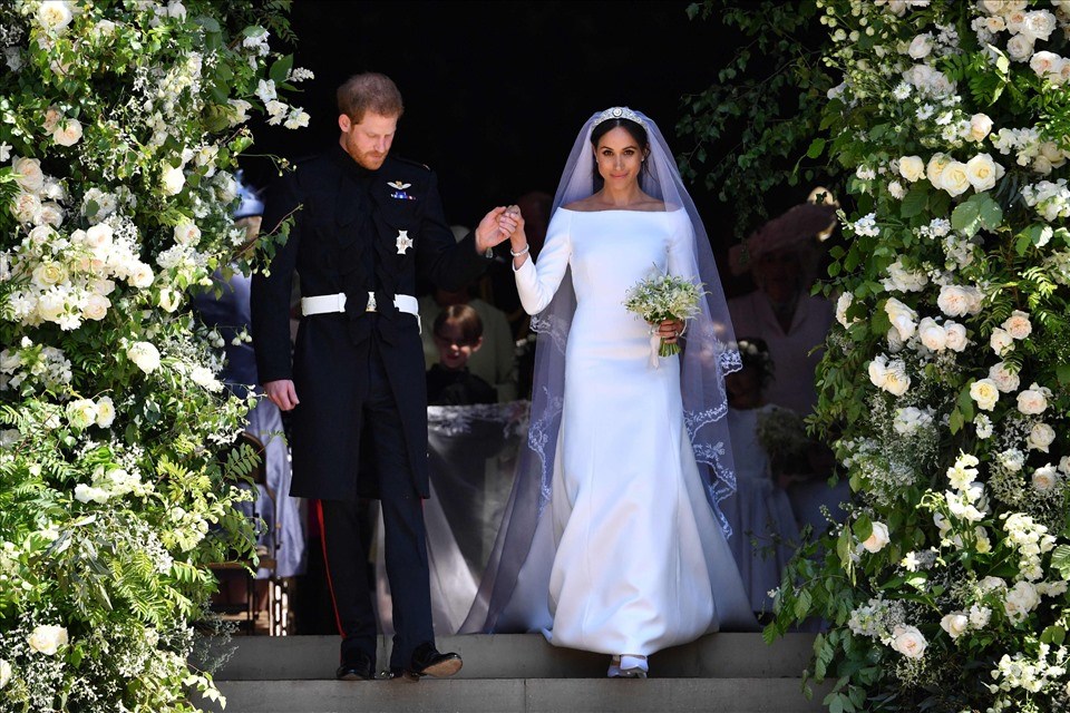 Váy cưới của Meghan Markle là chiếc váy cưới của người nổi tiếng được tìm kiếm nhiều nhất năm 2021. Ảnh: AFP