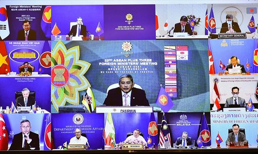 Hội nghị trực tuyến Bộ trưởng Ngoại giao ASEAN+3 ngày 3.8. Ảnh: Bộ Ngoại giao