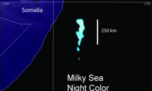 Ảnh vệ tinh hiệu ứng biển sữa ngoài khơi bờ biển Somali. Ảnh chụp màn hình