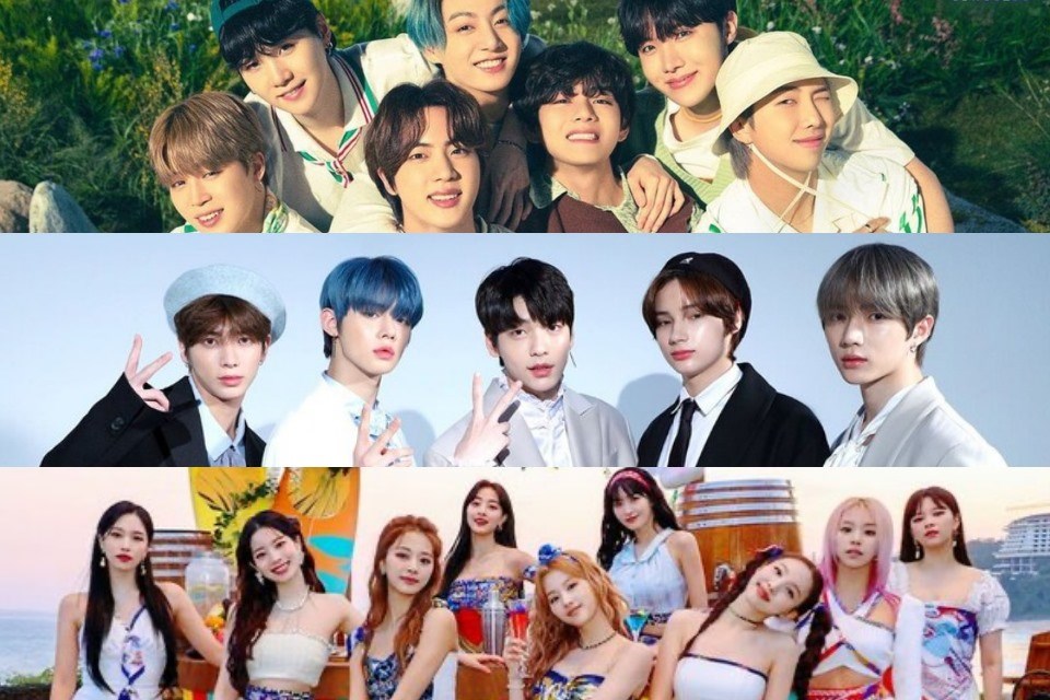TWICE bị tụt hạng so với BTS, TXT tại bảng xếp hạng album thế giới của Billboard. Ảnh: Poster, AFP. TWICE bị tụt hạng so với BTS, TXT tại bảng xếp hạng album thế giới của Billboard. Ảnh: Poster, AFP.