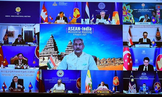 Hội nghị trực tuyến Bộ trưởng Ngoại giao ASEAN - Ấn Độ diễn ra ngày 4.8. Ảnh: Bộ Ngoại giao