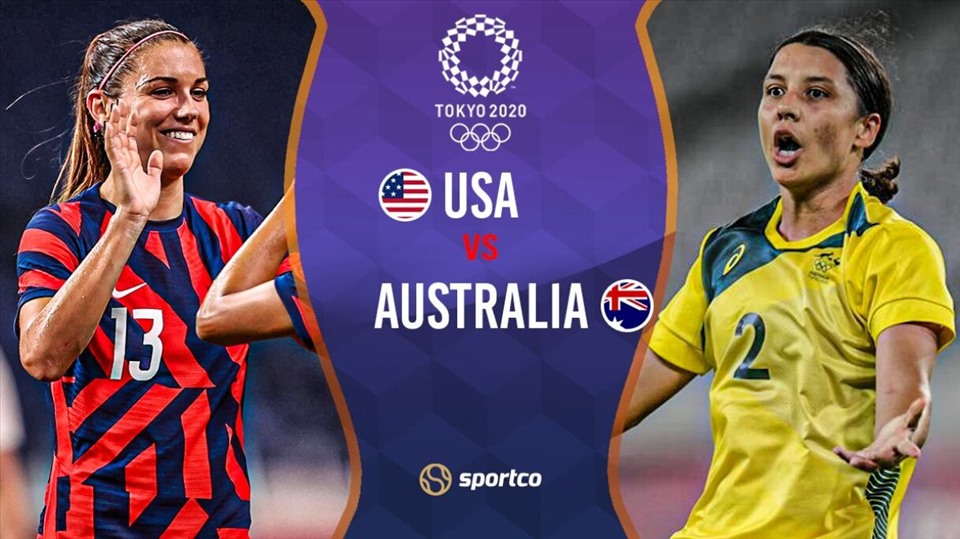 Tuyển Mỹ (trái) quyết tâm rời Olympic Tokyo 2020 không trắng tay khi đối mặt với Australia ở trận tranh Huy chương đồng bóng đá nữ. Đồ họa: Sportco.
