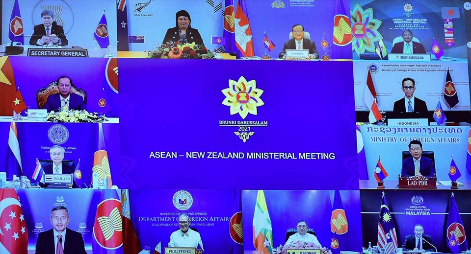 Hội nghị Bộ trưởng Ngoại giao ASEAN - New Zealand theo hình thức trực tuyến ngày 5.8. Ảnh: Bộ Ngoại giao