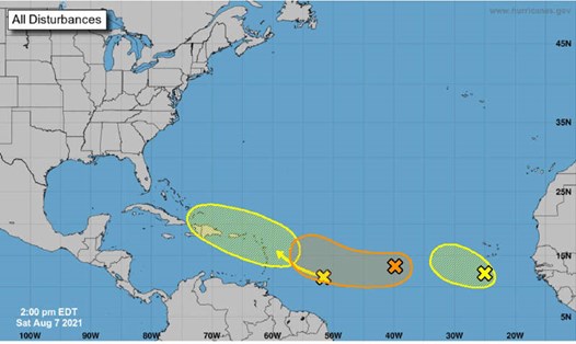 Biểu đồ 3 hệ thống thời tiết có khả năng hình thành bão đang được theo dõi ở Mỹ. Ảnh: Trung tâm Bão Quốc gia Mỹ