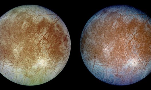 Mặt trăng Europa của sao Mộc do tàu vũ trụ Galileo chụp. Ảnh: NASA