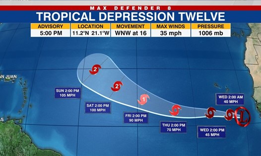 Áp thấp nhiệt đới 12 dự kiến mạnh lên thành bão. Ảnh: NHC