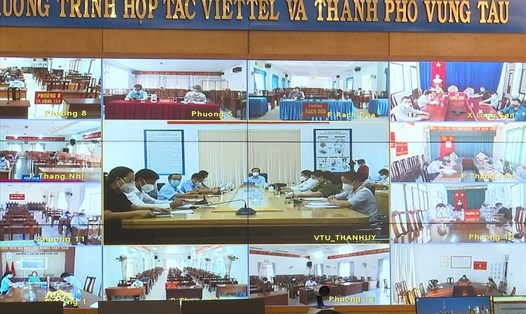 Hình ảnh Hội nghị Trực tuyến tại điểm cầu TP.Vũng Tàu trong một buổi họp. Ảnh: T.A