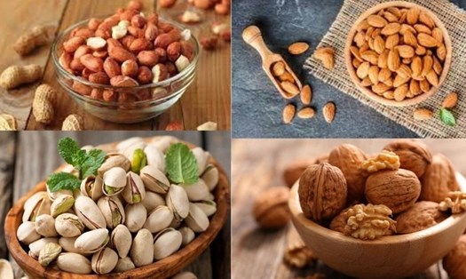 Các loại hạt là một trong những thực phẩm giúp trì hoãn lão hóa não bộ. Đồ họa: Thanh Ngọc