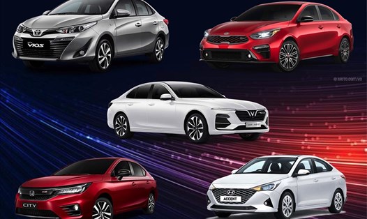 Trong danh sách top 5 mẫu xe sedan bán chạy nhất tháng 8 xuất hiện đại diện của mẫu xe hạng B, C và E. Đồ hoạ: Lâm Anh.
