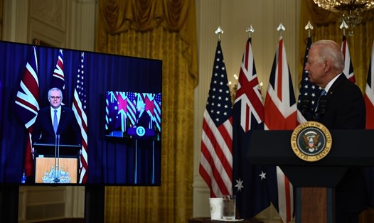 Lãnh đạo Mỹ, Anh, Australia thông báo lập liên minh AUKUS. Ảnh: AFP