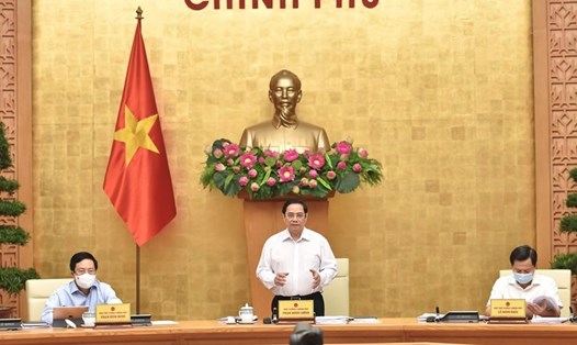Thủ tướng Chính phủ Phạm Minh Chính chủ trì phiên họp Chính phủ thường kỳ tháng 8.2021. Ảnh: VGP