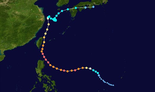 Đường đi của bão Chanthu từ khi hình thành. Ảnh: NASA