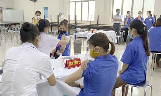 Tiêm vaccine cho công nhân lao động Công ty TNHH  Teijin Frontier Shonai. Ảnh: Trang Nhung