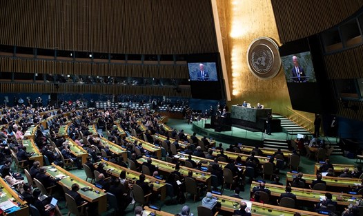 Toàn cảnh khai mạc phiên thảo luận chung cấp cao Khóa họp thứ 76 Đại hội đồng Liên Hợp Quốc ngày 21.9.2021. Ảnh: AFP