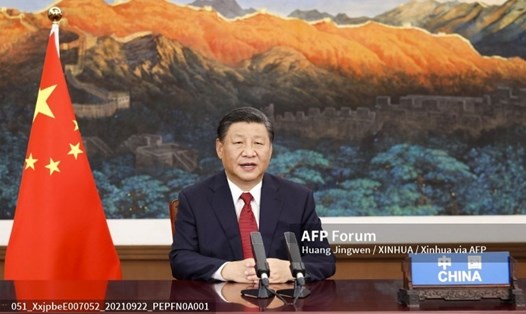 Chủ tịch Trung Quốc Tập Cận Bình phát biểu trong kỳ họp thứ 76 của Đại hội đồng Liên Hợp Quốc qua video, ngày 21.9.2021. Ảnh: AFP