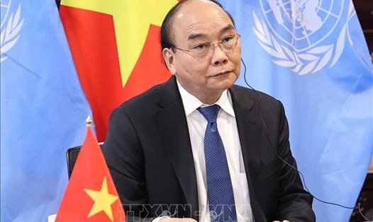 Chủ tịch nước Nguyễn Xuân Phúc dự Hội nghị trực tuyến thượng đỉnh toàn cầu về COVID-19. Ảnh: TTXVN