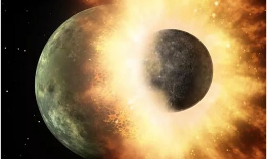 Giả thuyết vụ va chạm lớn về nguồn gốc hình thành Mặt trăng của Trái đất liên quan tới hành tinh Theia đâm vào Trái đất cách đây hơn 4,4 tỉ năm. Ảnh minh họa vụ va chạm của NASA