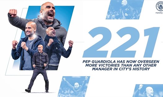 Pep Guardiola đã trở thành huấn luyện viên có nhiều trận thắng nhất trong lịch sử câu lạc bộ Manchester City. Ảnh: Man City