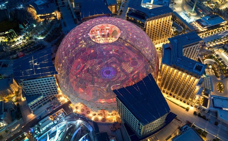 Khu tổ hợp EXPO 2020 Dubai nhìn từ trên cao. Ảnh: BTC