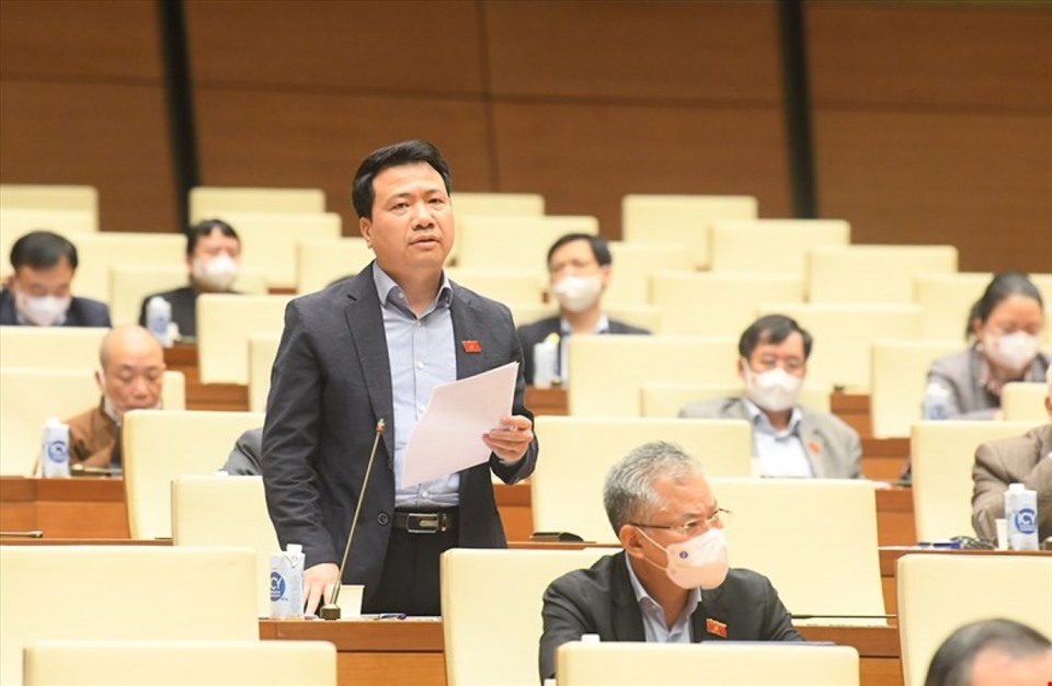 Đại biểu Ngô Trung Thành phát biểu tại điểm cầu Hội trường Diên Hồng - Nhà Quốc hội. Ảnh: QH