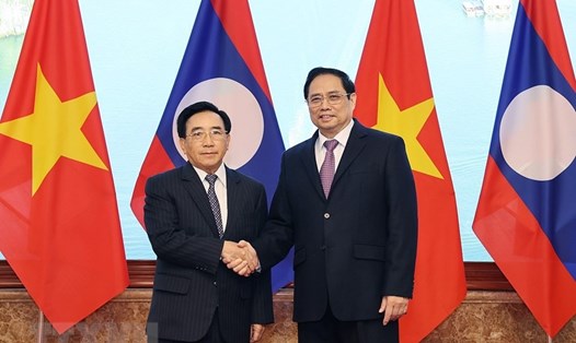Thủ tướng Phạm Minh Chính và Thủ tướng Lào Phankham Viphavanh đồng chủ trì kỳ họp lần thứ 44 Ủy ban liên Chính phủ Việt Nam-Lào. Ảnh: TTXVN
