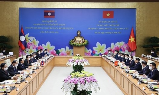 Quang cảnh kỳ họp lần thứ 44 Ủy ban Liên Chính phủ về hợp tác song phương Việt Nam-Lào. Ảnh: TTXVN