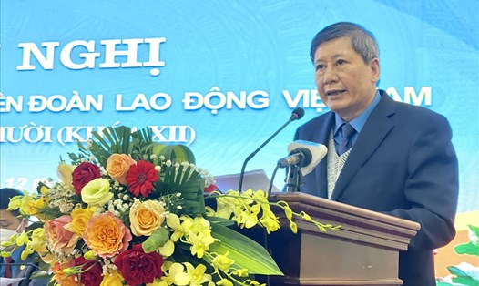 Phó Chủ tịch Thường trực Tổng LĐLĐVN Trần Thanh Hải phát biểu tại Hội nghị. Ảnh: Hà Anh