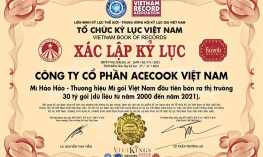 Hảo Hảo lập kỷ lục sản phẩm mì ăn liền được tiêu thụ nhiều nhất Việt Nam với 30 tỷ gói trong 21 năm.