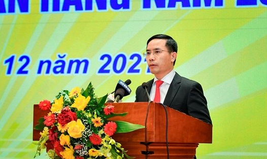 Chủ tịch Hội đồng thành viên Agribank Phạm Đức Ấn phát biểu tại Hội nghị triển khai nhiệm vụ ngành Ngân hàng năm 2022. Ảnh: Agribank