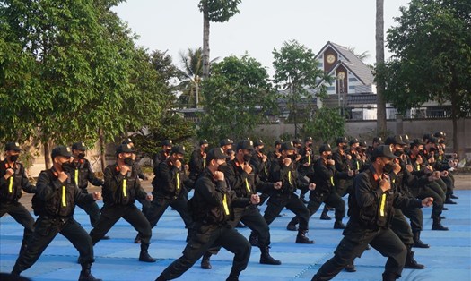 Tiểu đoàn Cảnh sát cơ động dự bị chiến đấu thuộc Công an tỉnh Long An biểu diễn võ thuật. Ảnh: An Long