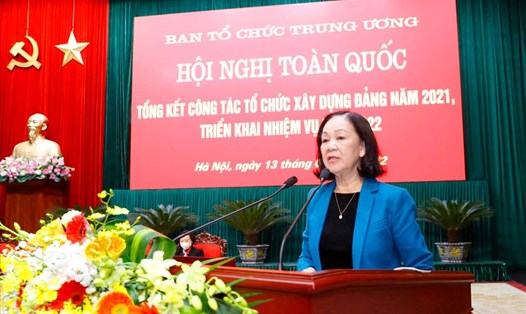 Bà Trương Thị Mai, Uỷ viên Bộ Chính trị, Bí thư Trung ương Đảng, Trưởng Ban Tổ chức Trung ương phát biểu kết luận hội nghị. Ảnh: Phương Hoa/TTXVN