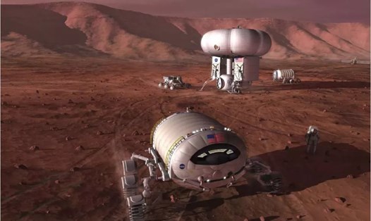 Hình minh họa căn cứ trên sao Hỏa của con người. Ảnh: Pat Rawlings/NASA