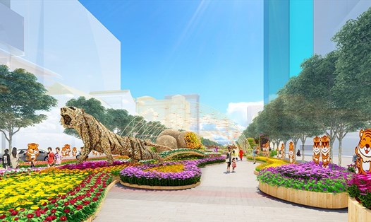 Phối cảnh đường hoa Nguyễn Huệ Tết Nhâm Dần 2022.  Ảnh: Saigontourist