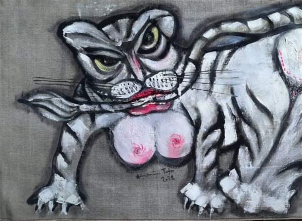 Tranh con cọp của hoạ sĩ Đặng Mậu Tựu. Ảnh: Tường Minh