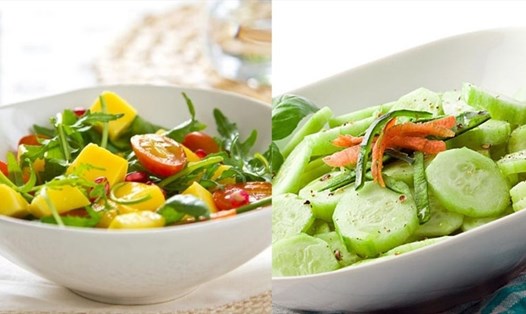 Salad xoài, salad dưa chuột là những món salad chay giảm cân quen thuộc. Đồ họa: Thanh Ngọc