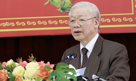 Tổng Bí thư Nguyễn Phú Trọng phát biểu tại buổi làm việc. Ảnh: Hải Nguyễn